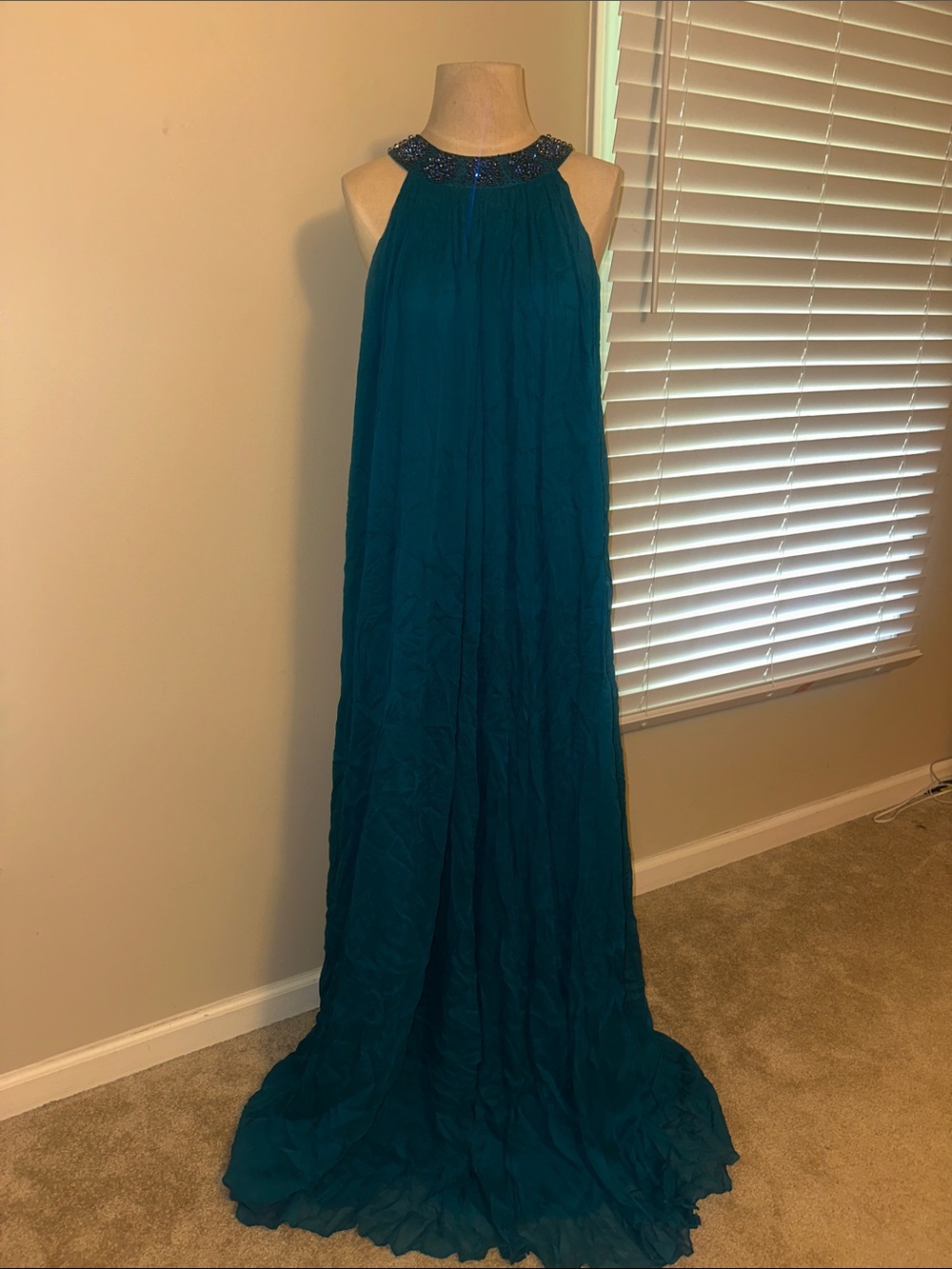 J. Crew Teal Beaded Halter Dress